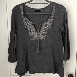 Peasant top with embroidered neckline